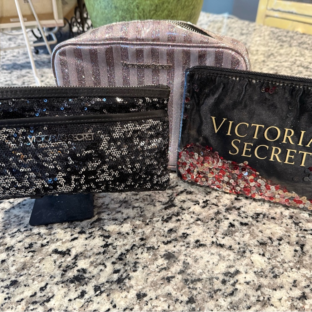 Victoria's Secret Black and Red Sequin Cosmetic Bags